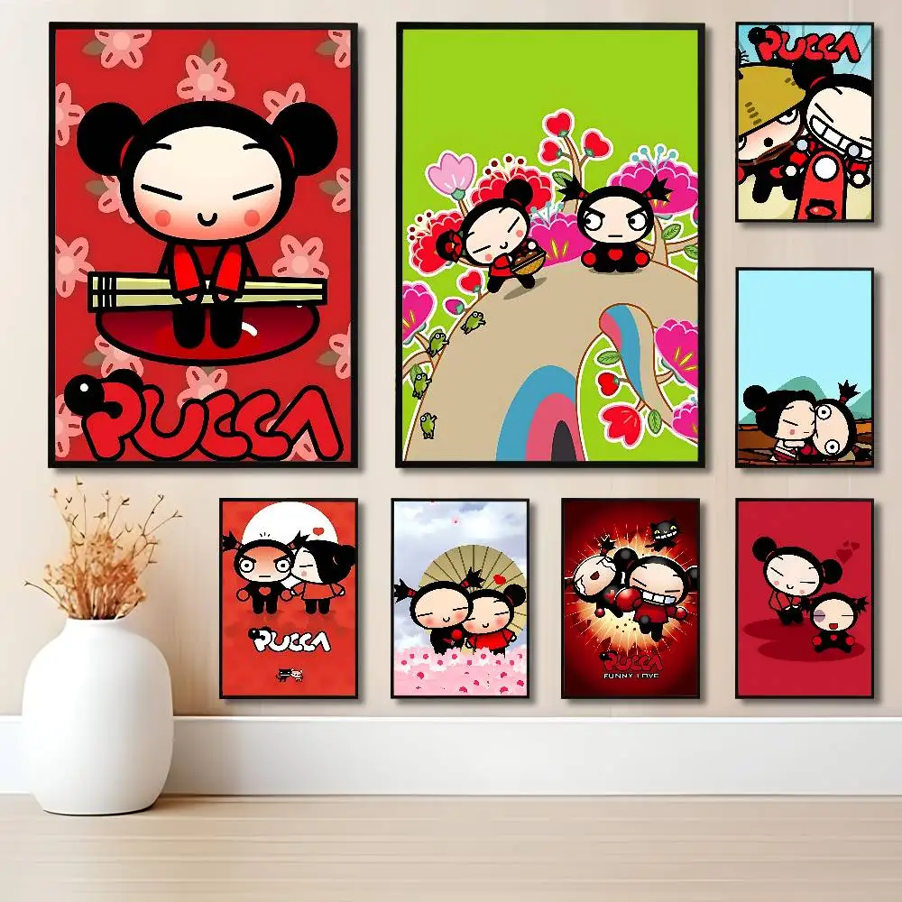 

P-Pucca Love G-Garu Cute Poster HD Art Sticky Wall Waterproof Home Living Room Bedroom Bar Aesthetic Decoration
