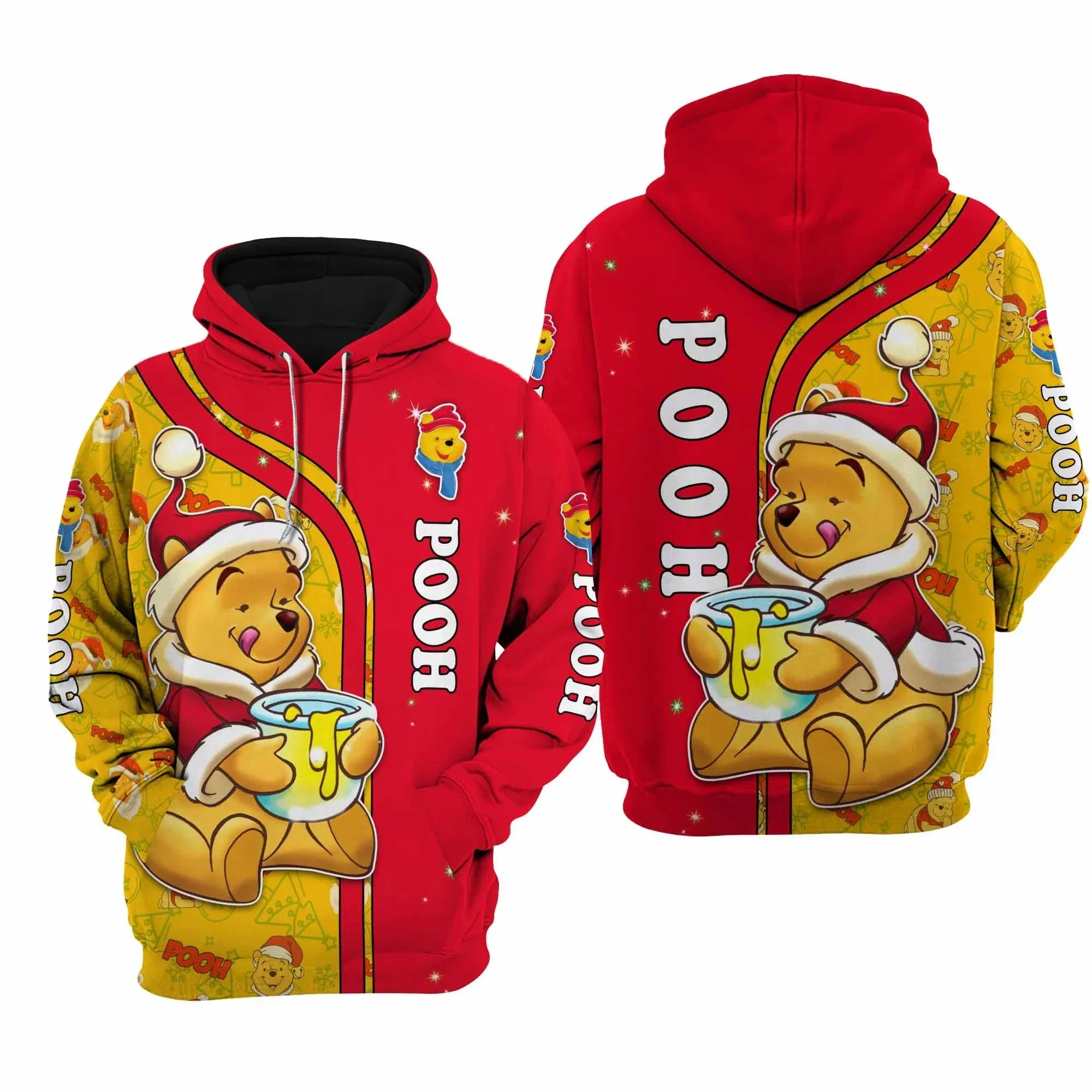 Disney Men Pooh Bear Hoodie Spring Autumn Cute Cartoon Pullover Christmas Hooded Clothing Women Fashion Trend Top Coat With Hat