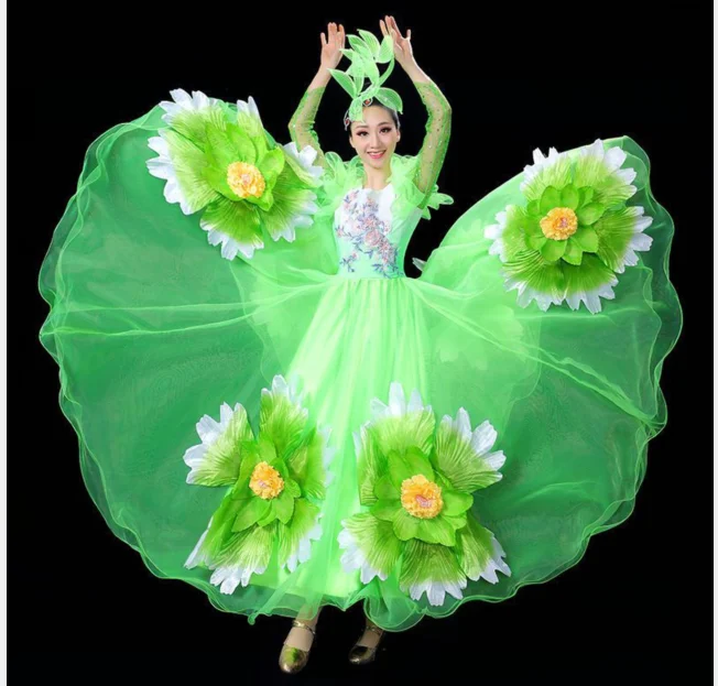 1pcs/lot woman classic dance dress lady fashion flower folk dance 360 degree dress