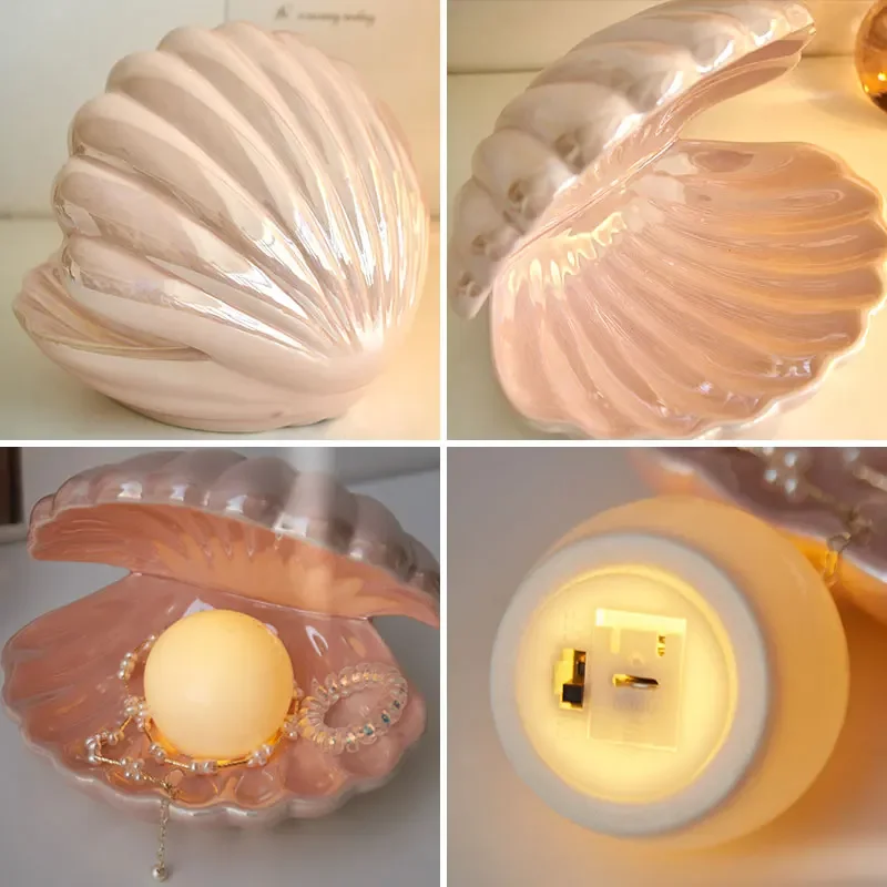 Aesthetics Shell Pearl Night Light Cute Ceramic Lamp Mermaid Decoration Desktop Decoration Lamp For Bedroom Night Light Decor