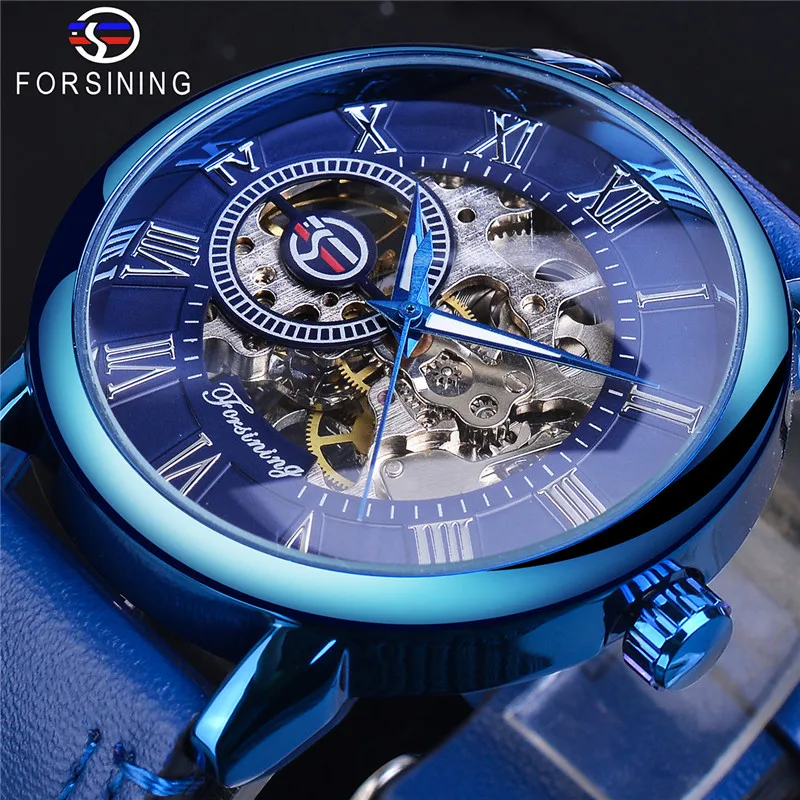 Free Shipping OUTLETSNew forsining Men's Casual Classic Fashion Blue Manual Mechanical Watch