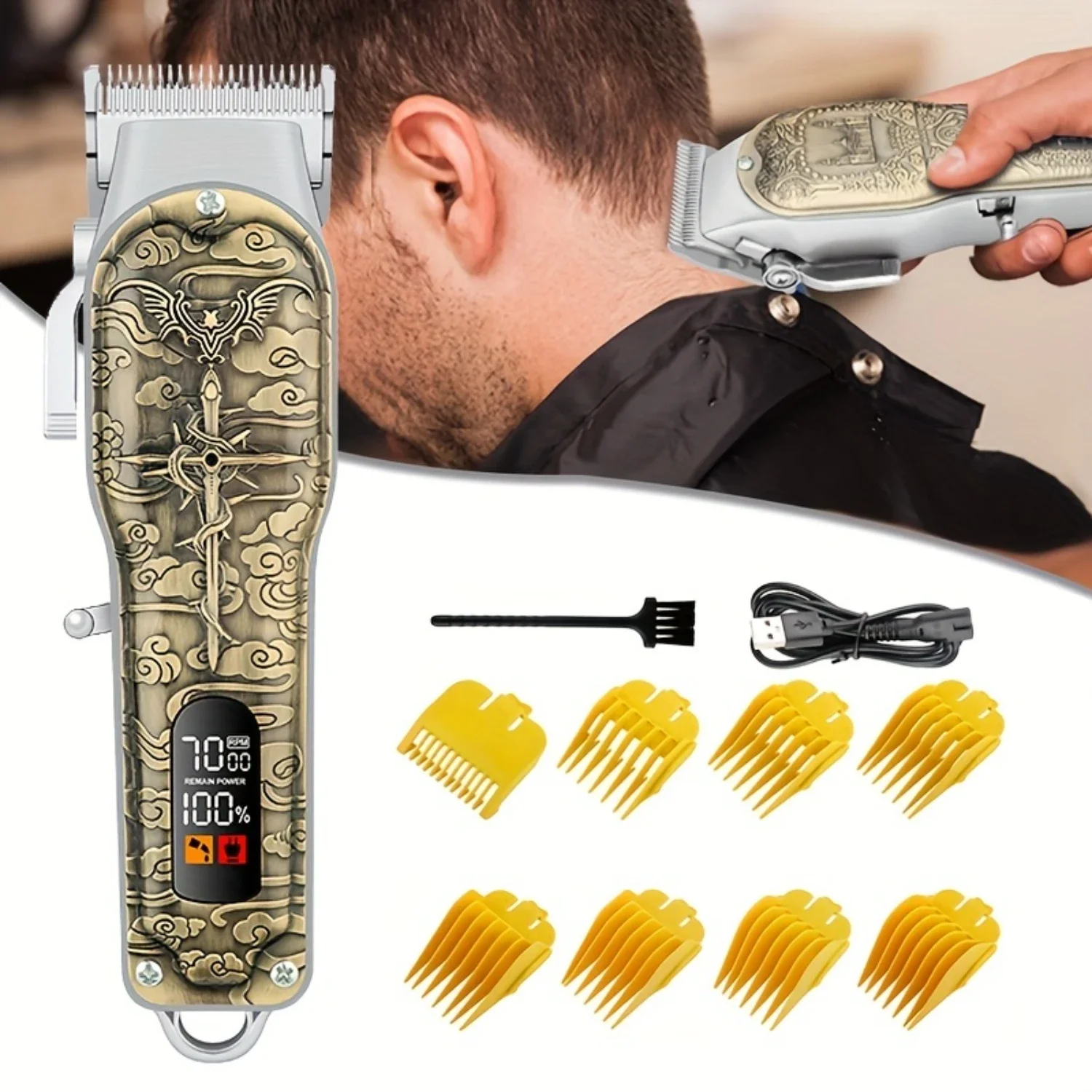 

Беспроводная Металлическая машинка для стрижки волос T9-телефон с цифровым дисплеем