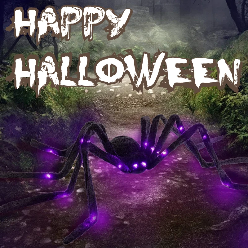 1-3Pcs Giant Black Plush Spider with Spider Web Halloween Decoration Outdoor Scary Large Spiders Party Haunted House Horror Prop