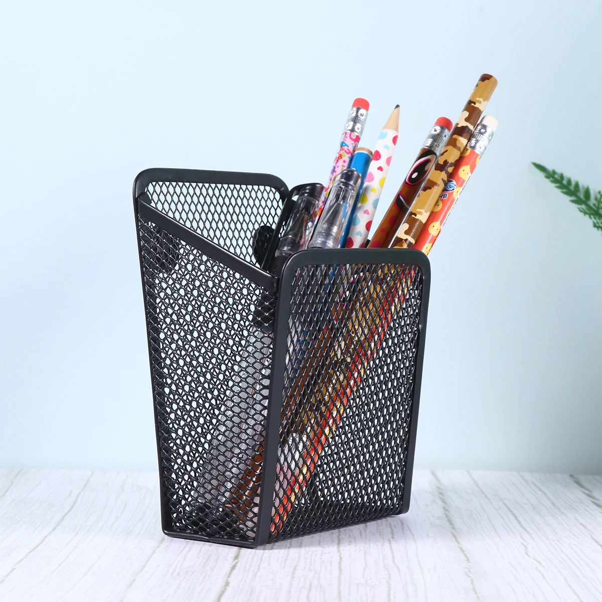 

2 Pcs Magnetic Pen Holder Black Desktop Organizer Metal Iron Pencil Container Holders