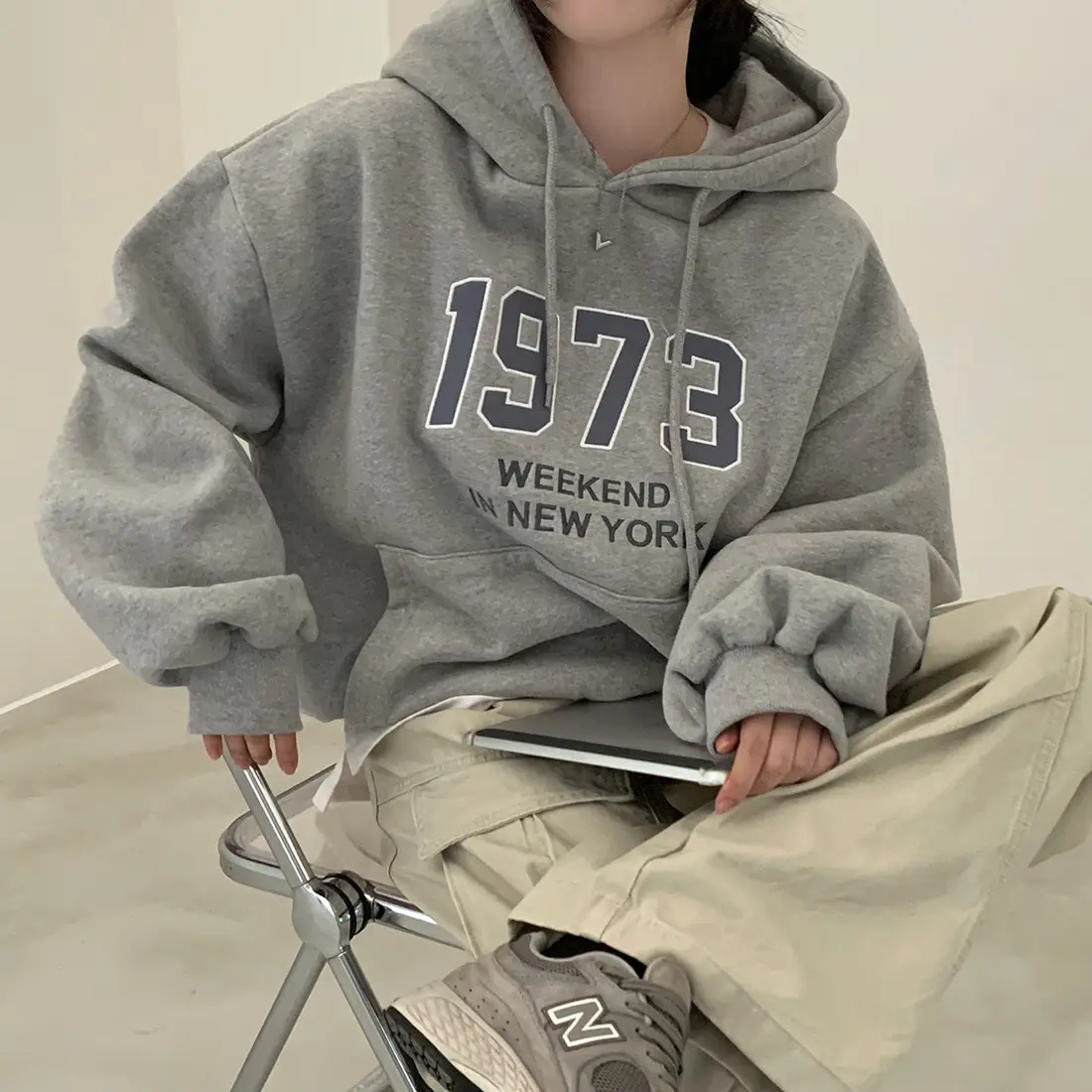 

Chic Oversized Hooded Sweatirt Women's New Sle Letter Print Fce Lined Thiened Pullover Outerwear Trendy Top