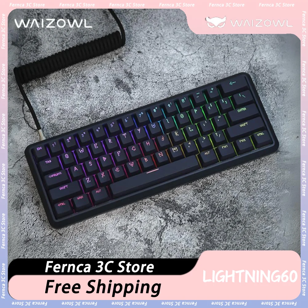 

Waizowl Lightning60 клавиатура с магнитным переключателем, прокладка для горячей замены, проводная игровая клавиатура Valorant, аксессуары для ПК, геймеров, подарки