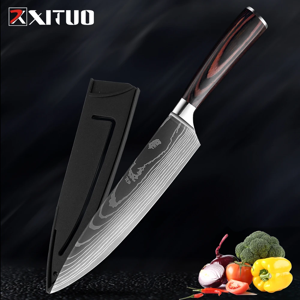 

XITUO Kitchen Knife 8 Inch Chef Knives Sharp Stainless Steel Meat Cleaver Vegetabale knife For Kitchen Colour Wood Handle