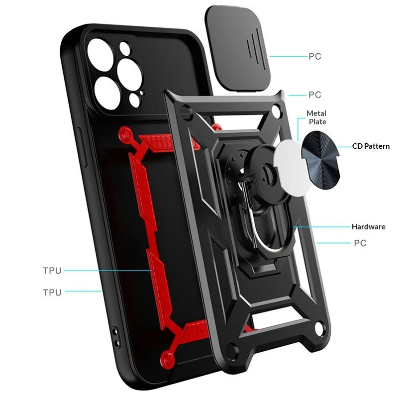 Military Case For iPhone 11 12 Pro 13 Pro Max Case With Stand Anti Fall Lens Protective Case Push Window