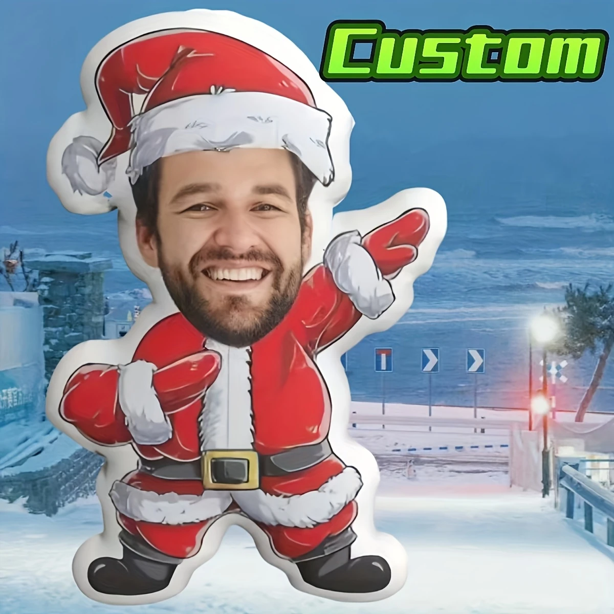 Custom Cartoon Santa Claus Pillow, Personalized Photo Cushion, Double-Sided Printing, with Zipper, Hand Washable, Short-Pile Fab