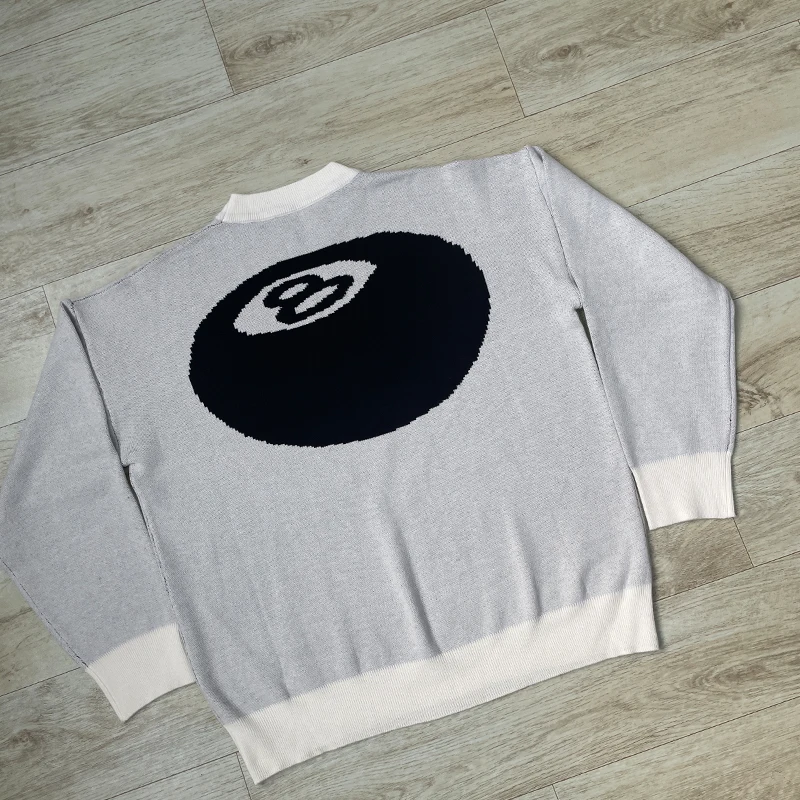 Carta Hip Hop No. 8 bilhar bordado streetwear pulôver macio camisola y2k roupas das mulheres dos homens outono e inverno suéteres