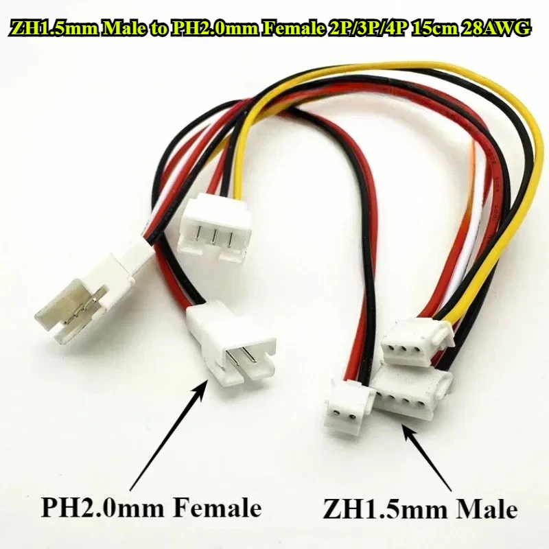 

5/10Pcs/lot ZH1.5mm Male head to PH2.0mm Female head Cable 2P/3P/4P Terminal Wire Length 15cm 28AWG Electronic Wire Connector