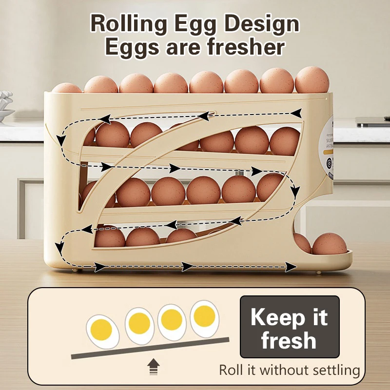 【xxx】 Automatic Rolling Egg Holder Rack Fridge Egg Storage Box Container Kitchen Refrigerator Egg Dispenser Fridge Organizer[ZN]