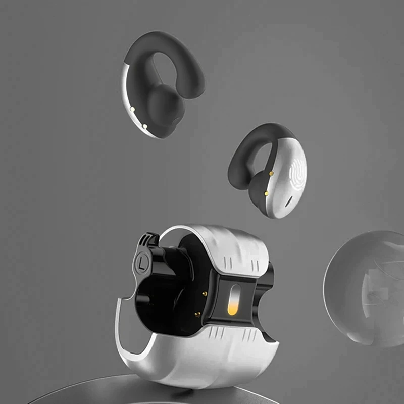 HFES – écouteurs sans fil Bluetooth 5.5, à Conduction osseuse, Clip d'oreille ouvert, lumière respiratoire LED, antibruit, pour la musique