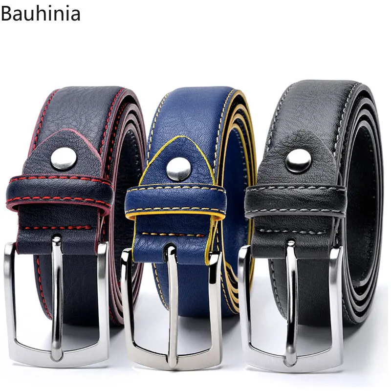 Bauhinia 100 110 120 130cm Luxury Leather Pin Buckle Belt Fashion Casual Two Layer Cowhide Men\'s Jeans Belt