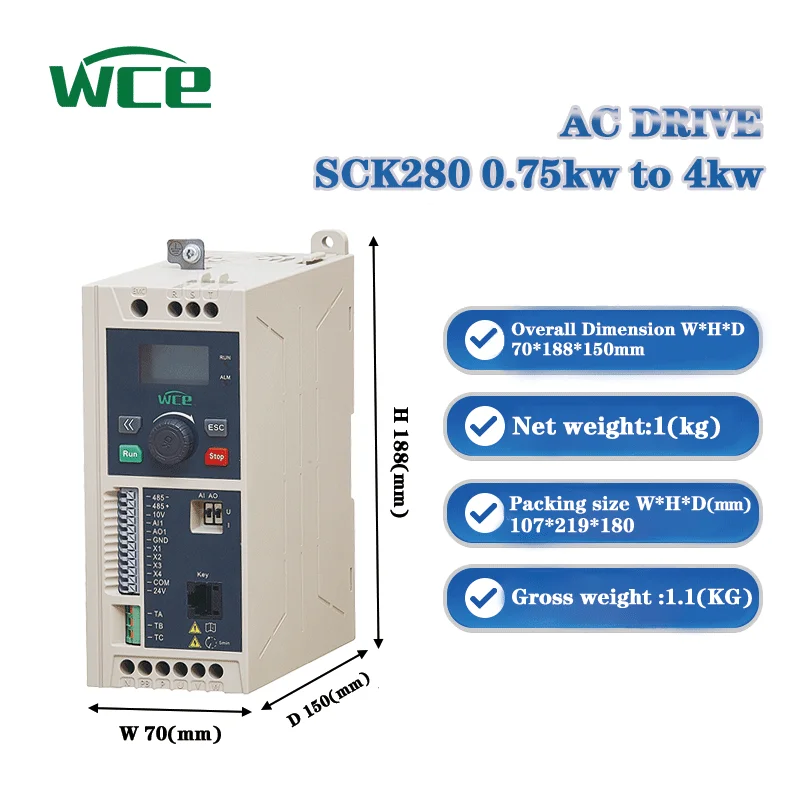 2.2KW 380V 3 VFD Variable Frequency Drive Vector Control RS485/Modbus Communication for AC Motor Speed Control Water Pumps