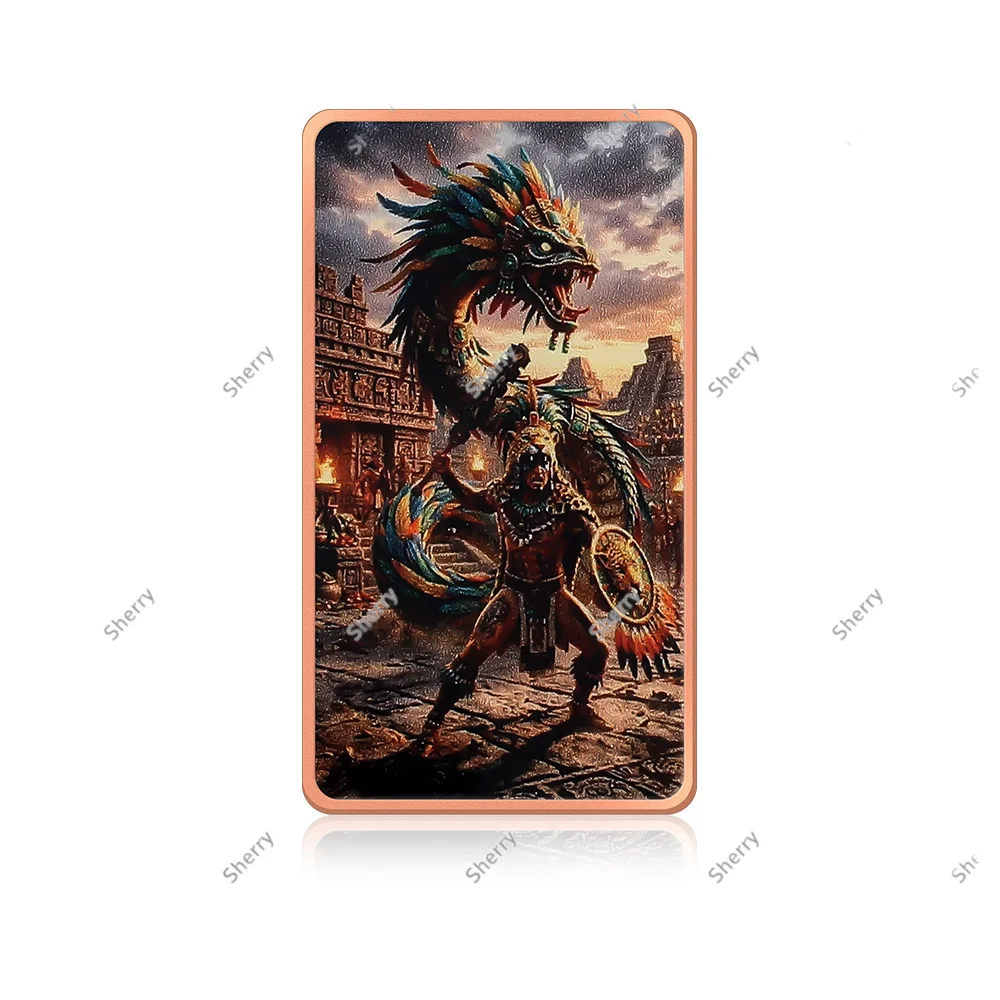 Aztec Quetzalcoatl Warrior 1oz .999 Copper Bar Colorful Mayan Pyramid Art Collectible Commemorative Bullion Souvenir Gift