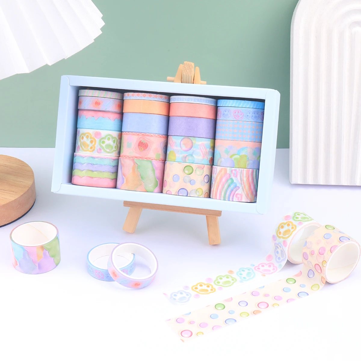 창의적인 사탕 테마의 유화 와시 테이프 12롤/박스, DIY 노트북, 사진 프레임 및 선물 상자 장식에 적합