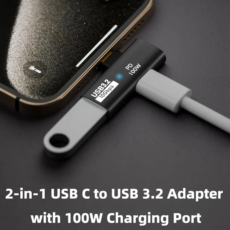 Adapter 2 w 1 USB C na USB 3.2 z portem ładowania 100 W, konwerter Thunderbolt 4/3 OTG dla Rog Ally, dla Steam Deck, czarny