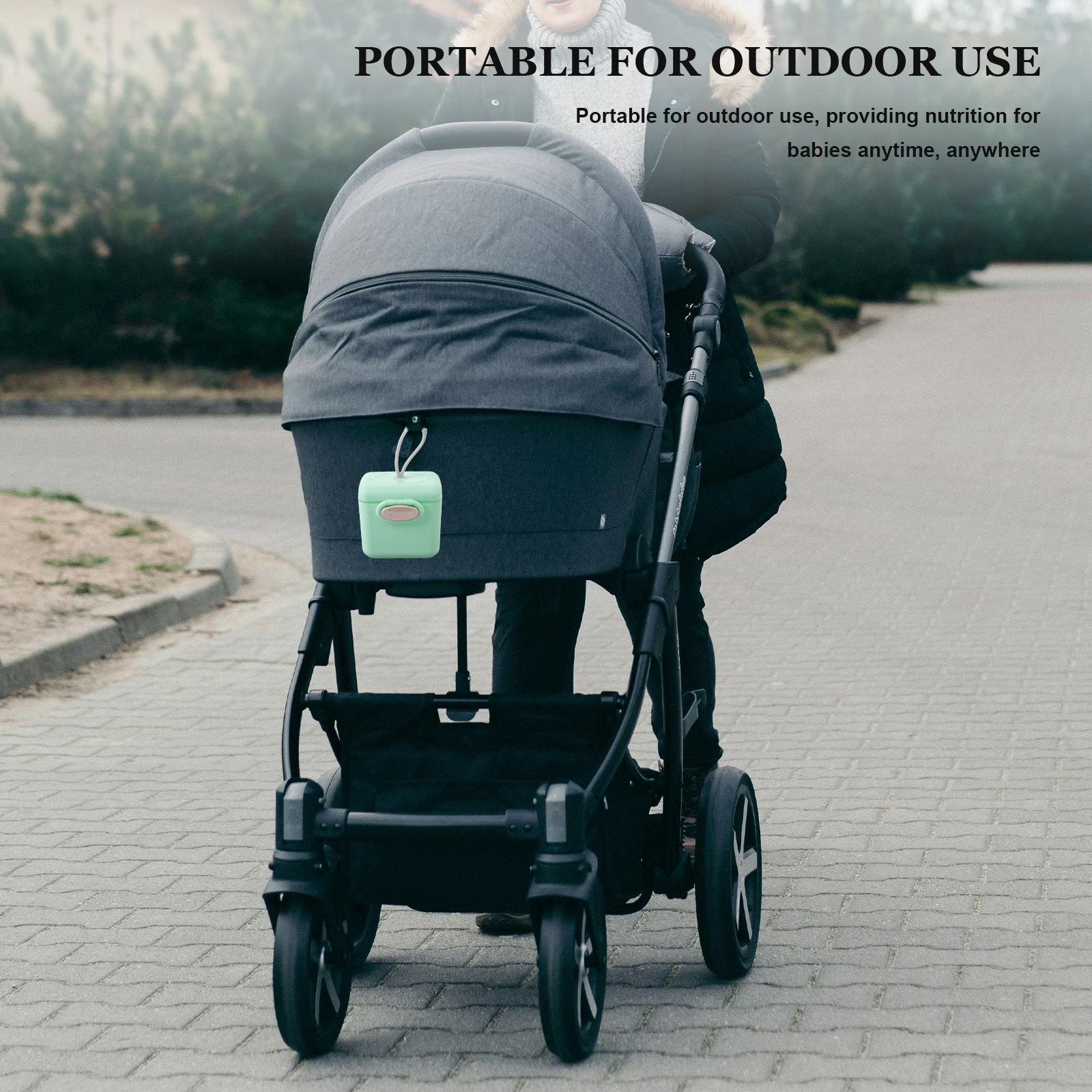 

Portable Formula Dispenser Milk Powder Box Large Capacity Travel Container Square Light Green Silicone Food Storage Box