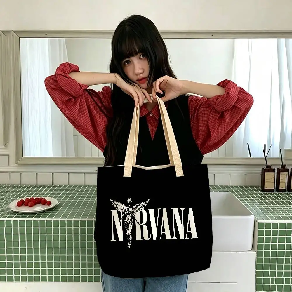 Band N-Nirvana Tragetasche, Studentenhandtasche, Damen-Einkaufstasche, Aufbewahrungstasche, Geschenkhandtasche für Mädchen – Detail 9