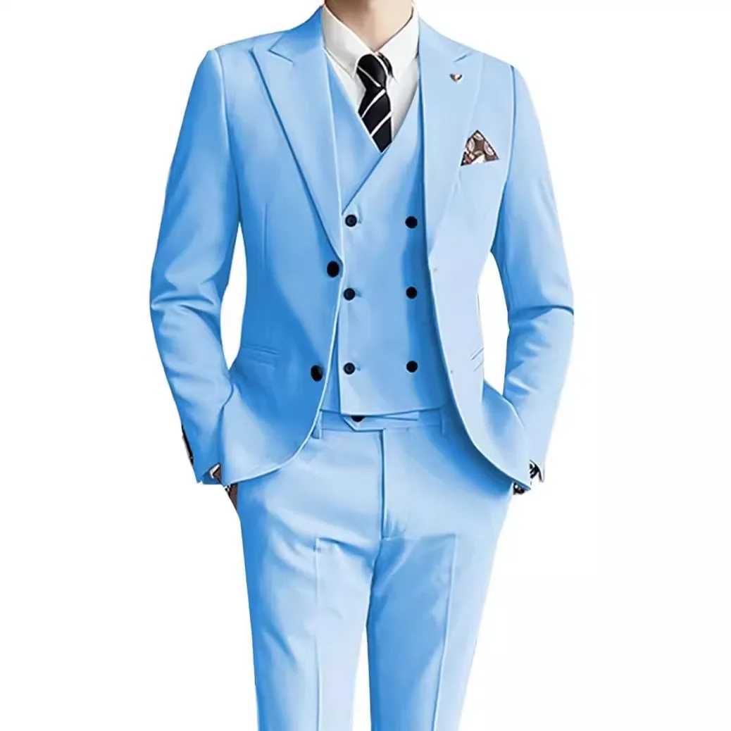 Men's Mixed Color Three-piece Set Wedding Dress Suit Vest Pant