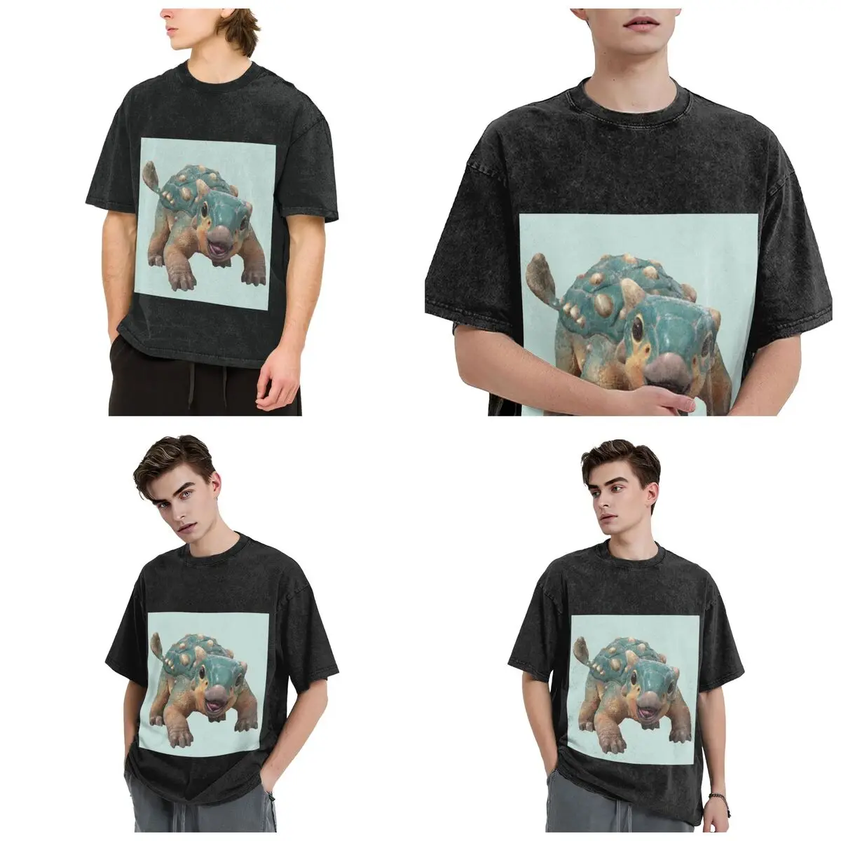 Bumpy Ankylosaurus Magniventris Hip Hop Short Sleeve T-Shirts Washed Tops Tees Streetwear T Shirt Cotton for Men woman