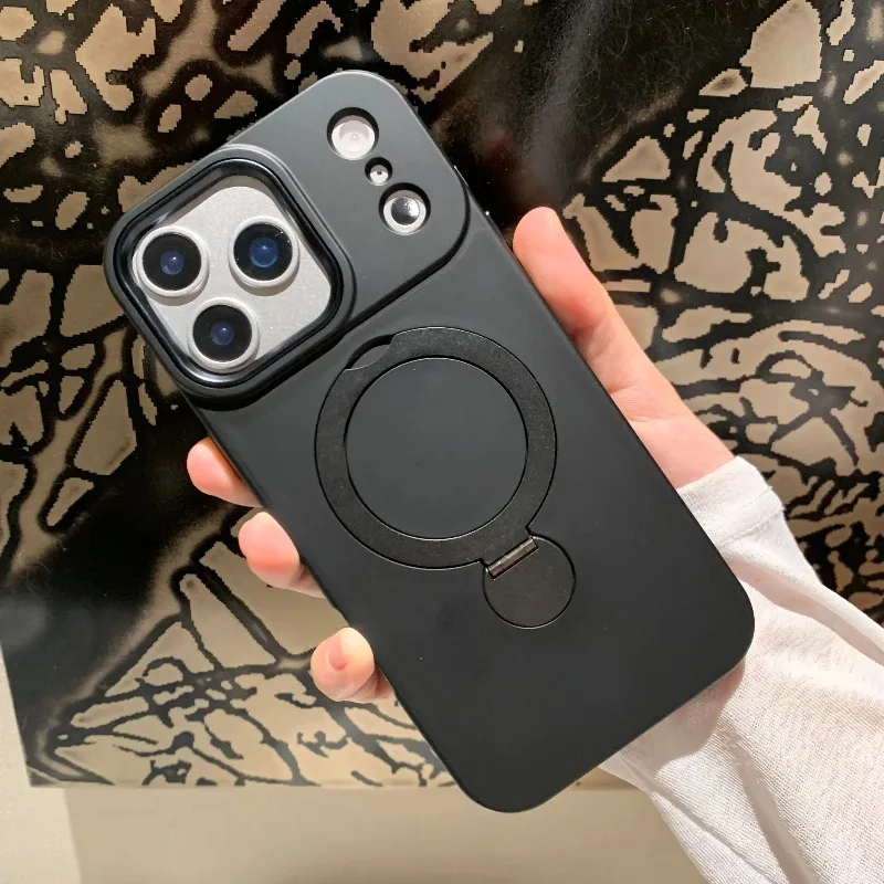 Acrylic Magnetic Liquid Silicone Phone Case For Magsafe For iPhone 17 Air 18 16 15 14 13 Pro Max Shockproof Frosted Stand Cover