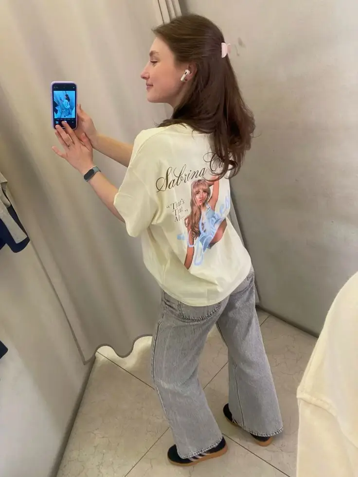 تي شيرت سابرينا كاربنتر للرجال والنساء مقاس كبير Y2k بأكمام قصيرة من القطن الثقيل ورقبة دائرية رسومات علوية ملابس نسائية للرجال تي شيرت #1