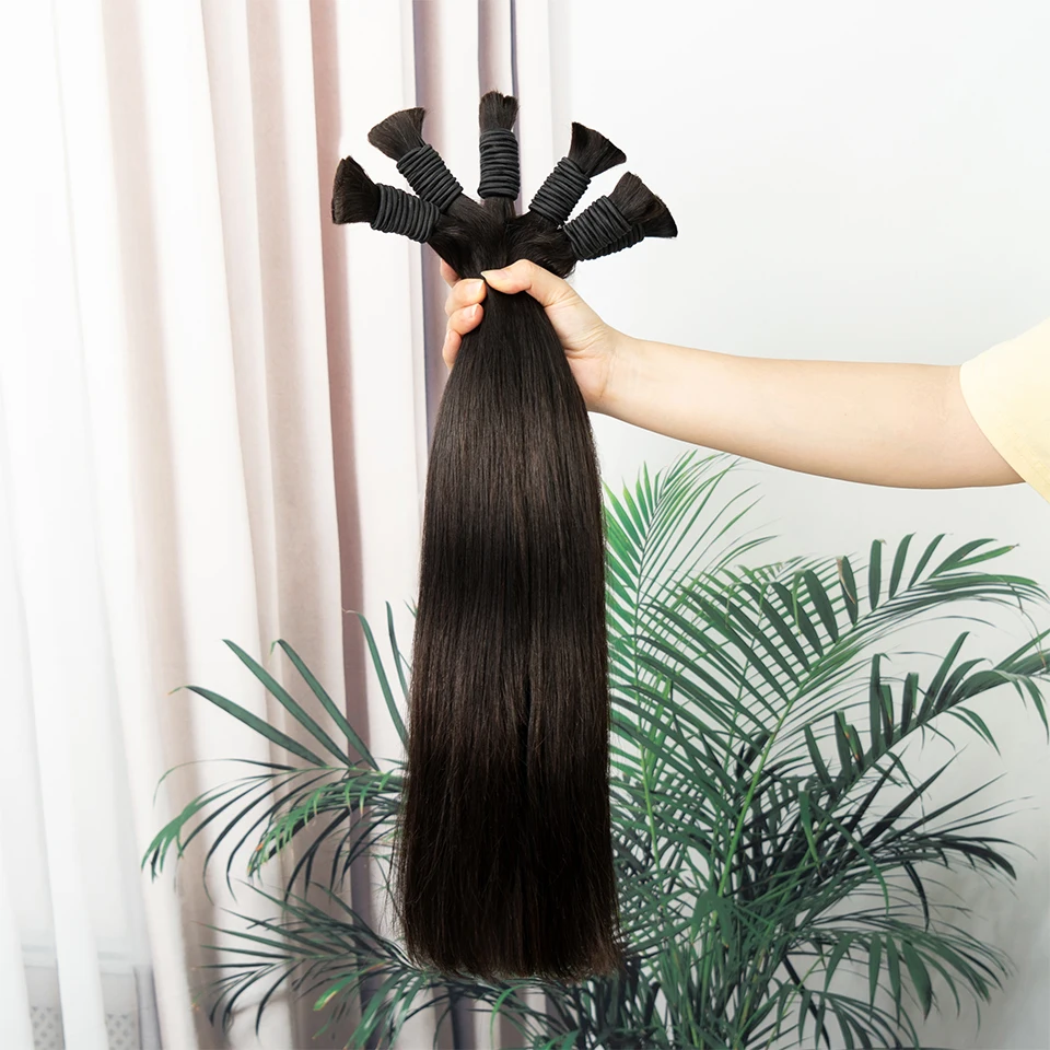 Cabello humano real virgen 100%, lote de buena calidad natural, 10A para tejer y trenzar, sin procesar, sin trama, 1B lacio 4