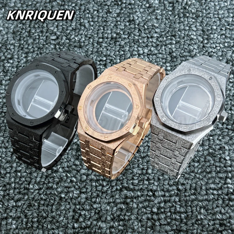 For Apsi NH35/36/4R PVD 41mm Frost Gold Watch Case Butterfly Buckle Strap Watch Dial Hands Transparent Bottom Watch Accessories