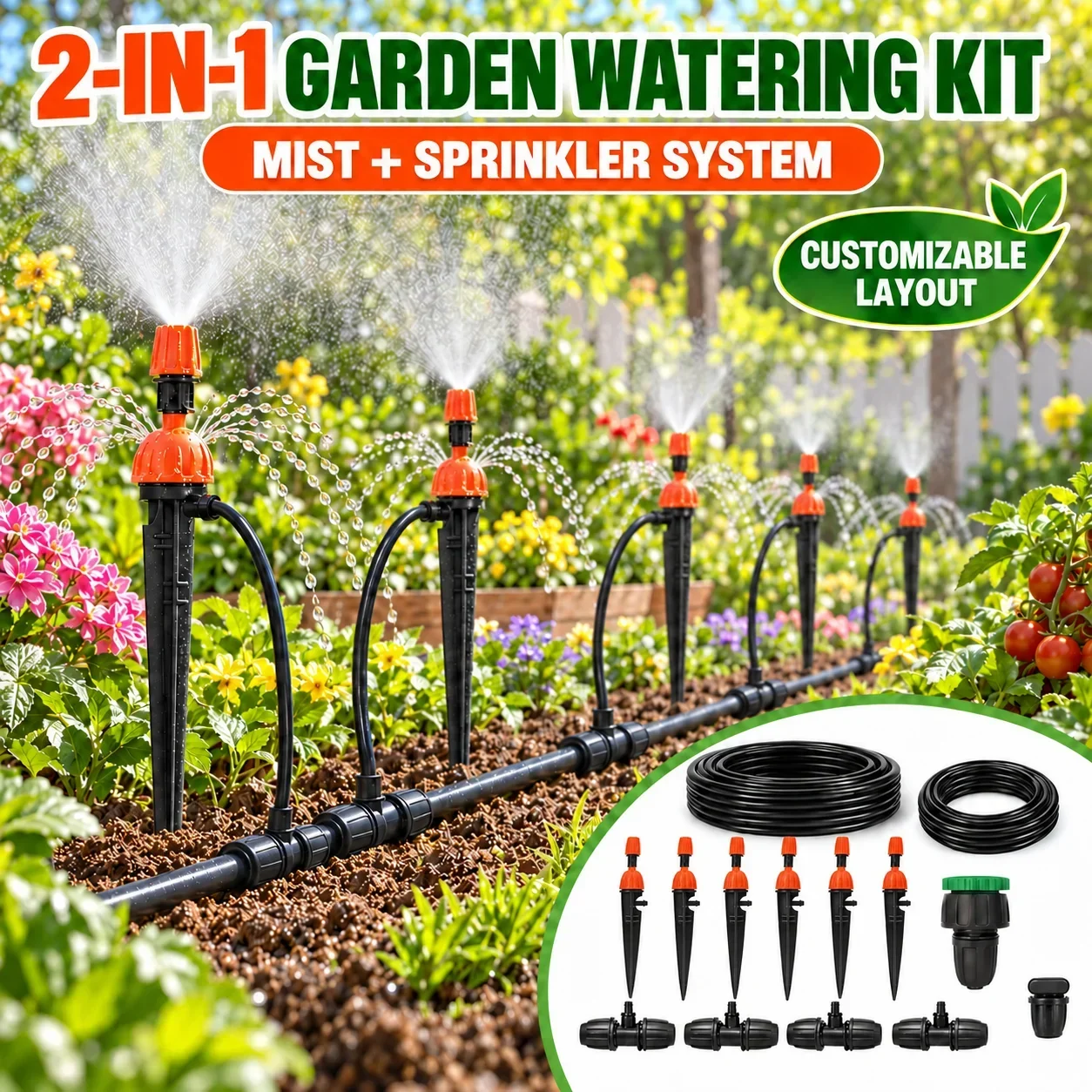 Micro Drip Irrigation System Portable 20M30M40M Automatic Watering with Adjustable Drippers Misting Watering Kits Garden Hose