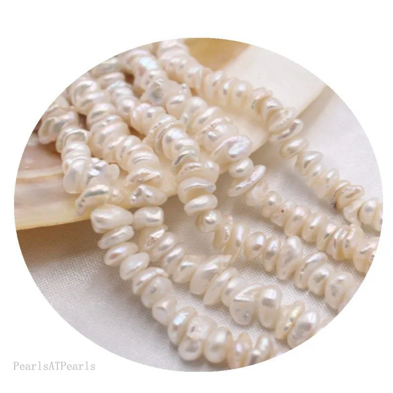 16 inches 5-8mm Natural White Center Drilled Keshi Baroque Pearls Loose Strand