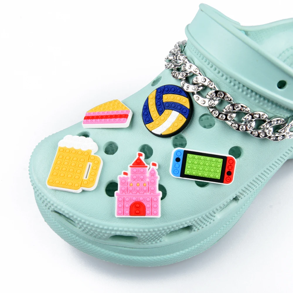 Cartoon Building Blocks Pink Castle Ball Shoe Decoration Charms Colorful Ballon Basketball Shoe Charms Kids Girls Boys Gifts