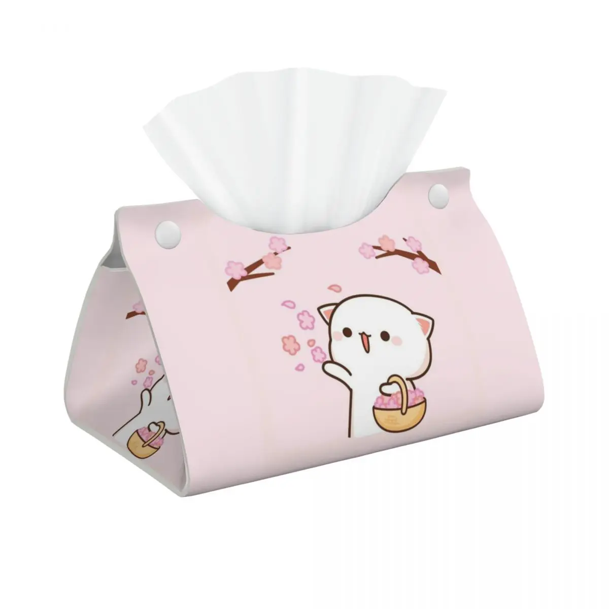 Custom Kawaii Mochi Cat Peach And Goma Facial Tissue Box Cover Rectangular PU Leather Tissue Box Holder for Car Toilet