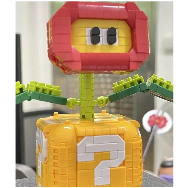 Flame Flower Man-eating Flower Building Blocks Question Mark Box Mini Building Blocks Creative Desktop Model Children's Toys view 2