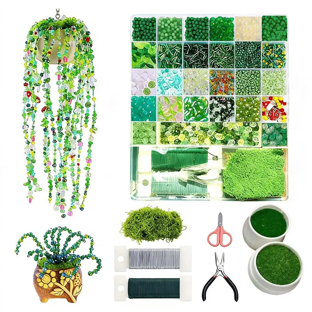 

Green Glass Beads For Plant Making,Jewelry Making DIY Crafts Kit Glass Bead Bead Plant Set Forever Plant Kit Plants Lover Gifts