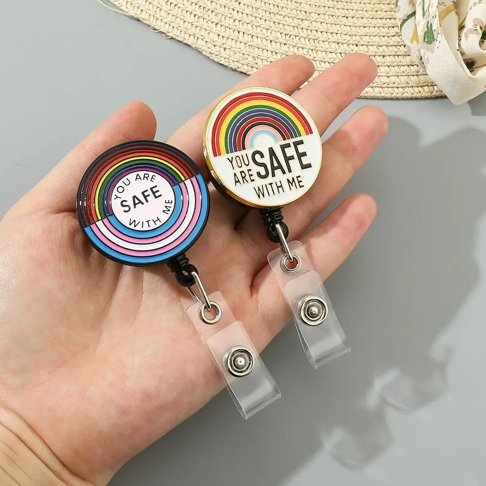 You Are Safe With Me Rainbow Flag Pride Lovers Badge Holder Brooch Retractable Badge Reel Nurse Exhibition Student Name Card