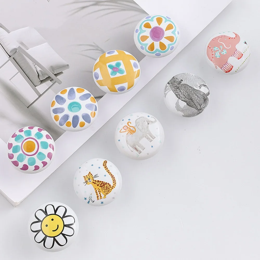 Wardrobe Pulls Ceramic Door Handles Cupboard Round Animal Furniture Handles Flowers Elephant Cabinets Drawers Knobs Bedroom
