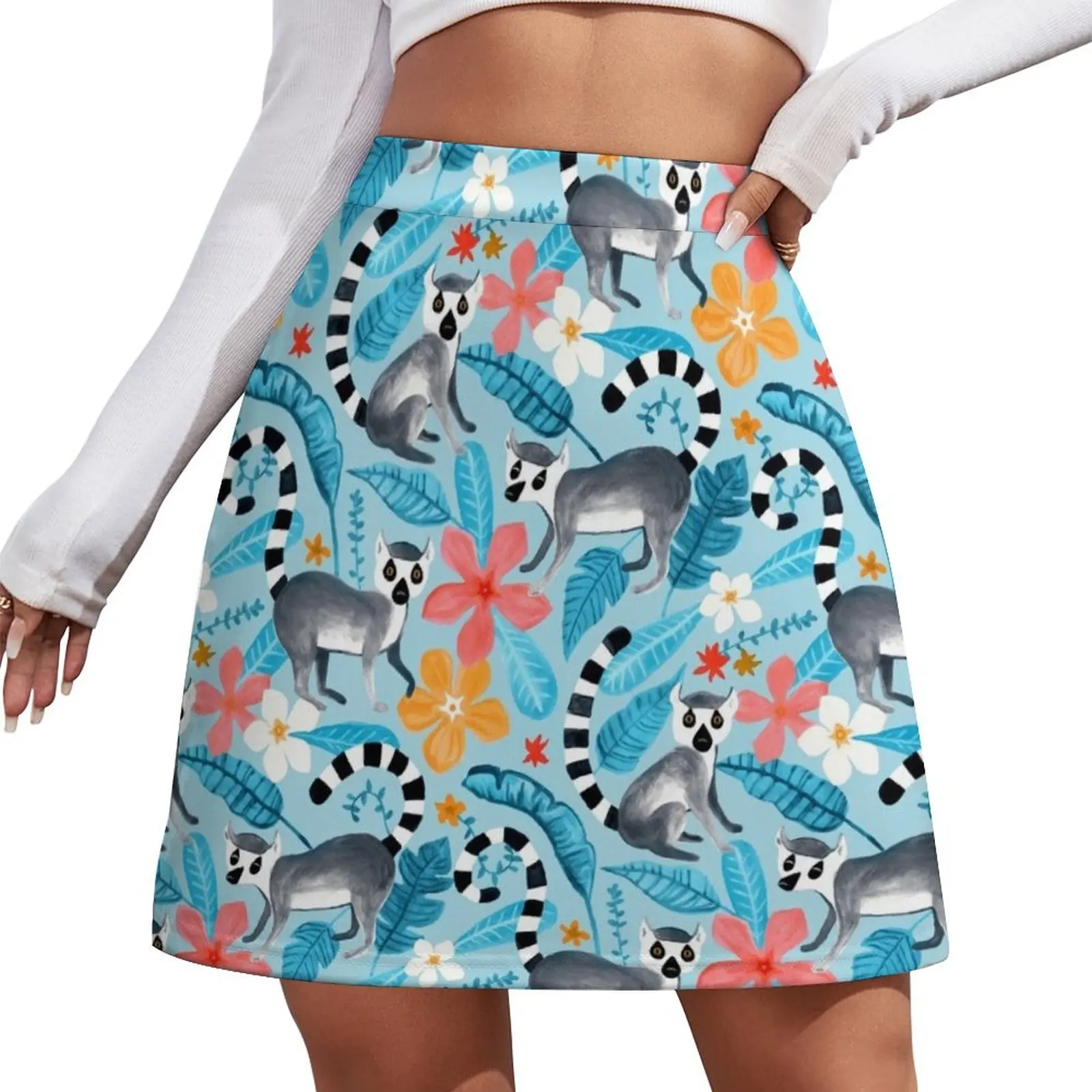 

Gouache Lemur Land on Blue Mini Skirt Women's clothing Skirt shorts elegant skirts for women