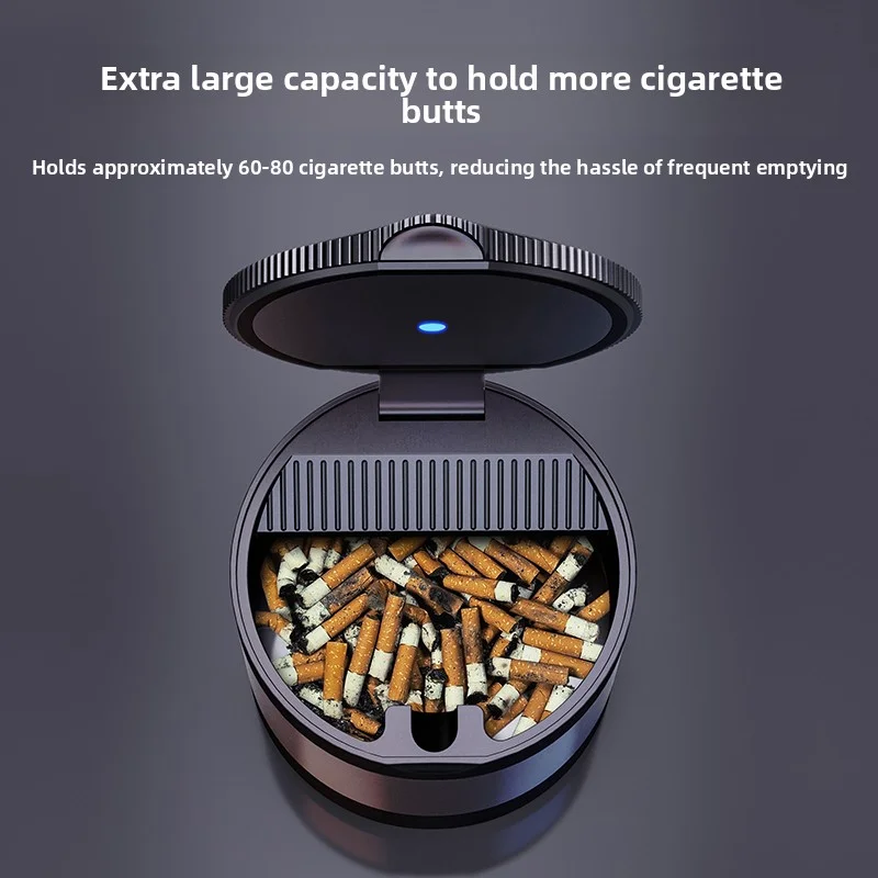 

Portable Car Ashtray with Lid Smell Proof Alloy Inner Liner Led Portable Ashtray Cup for Auto Fireproof Shell One Touch Open