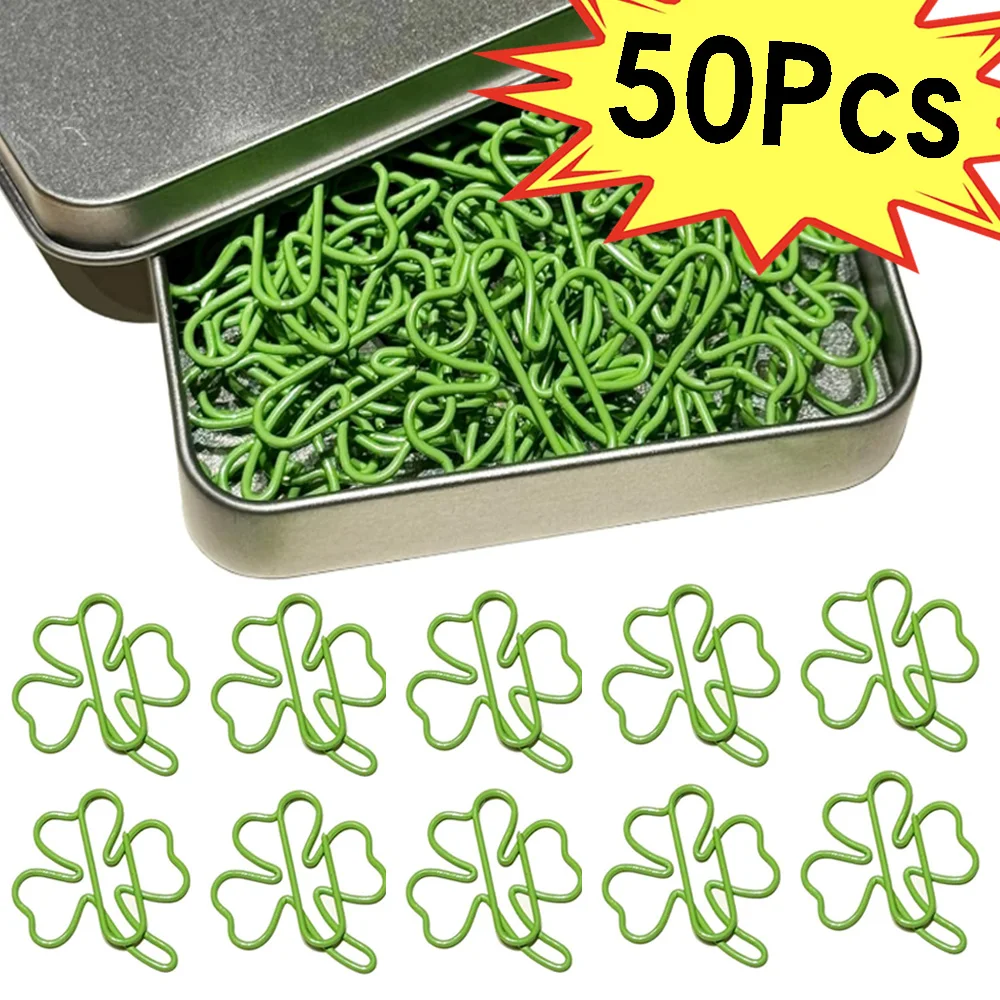 محظوظ أربع أوراق البرسيم دبابيس ورق مشبك ورق معدني للإشارات المرجعية صور 50-10 قطعة المنظم كليب INS نمط ملزمة المشبك مع صندوق