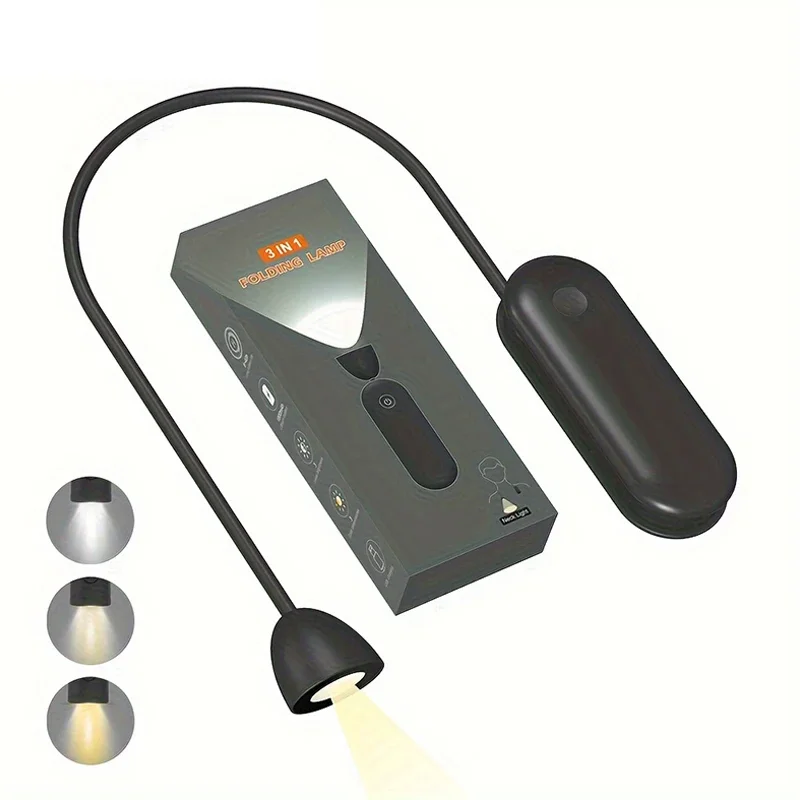 LED Reading Flashlight Outdoor Sports Maintenance Car Repair Learning Lighting Flexible Folding Hanging Neck Lamp Rechargeable