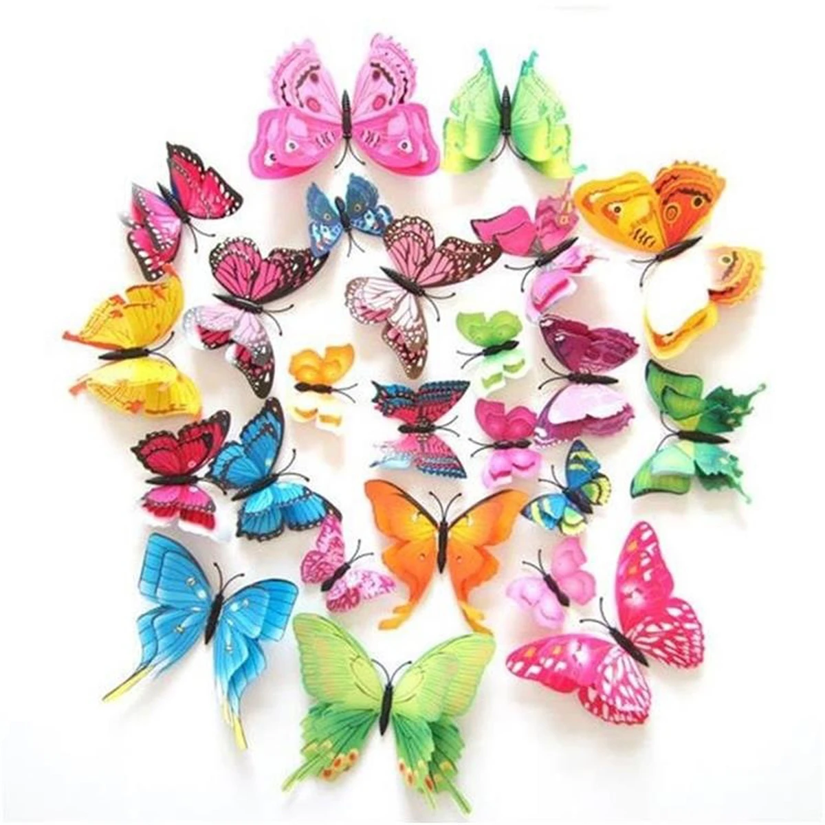 12Pcs/Pack 3D Butterfly Stickers Wall Desk Photo Frame Decors Double Layer Adhesive Home Party Wedding Decoration Magnet Decals