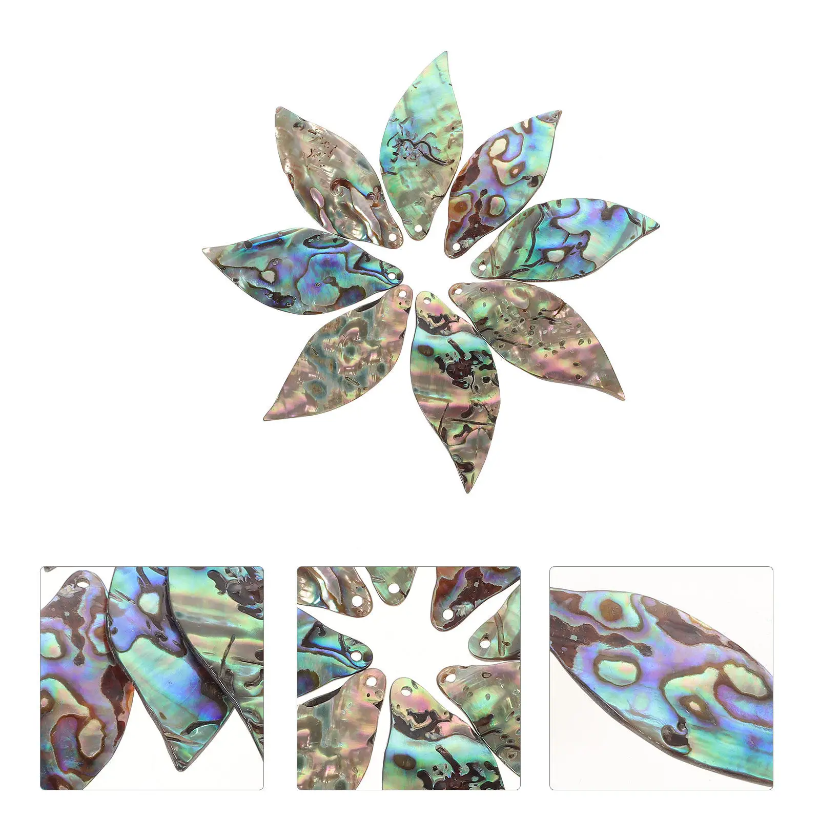 8pcs Leaf-Shaped Necklace Pendants – Abalone Shell, Colorful DIY Jewelry for Parties, Costumes & Gifts