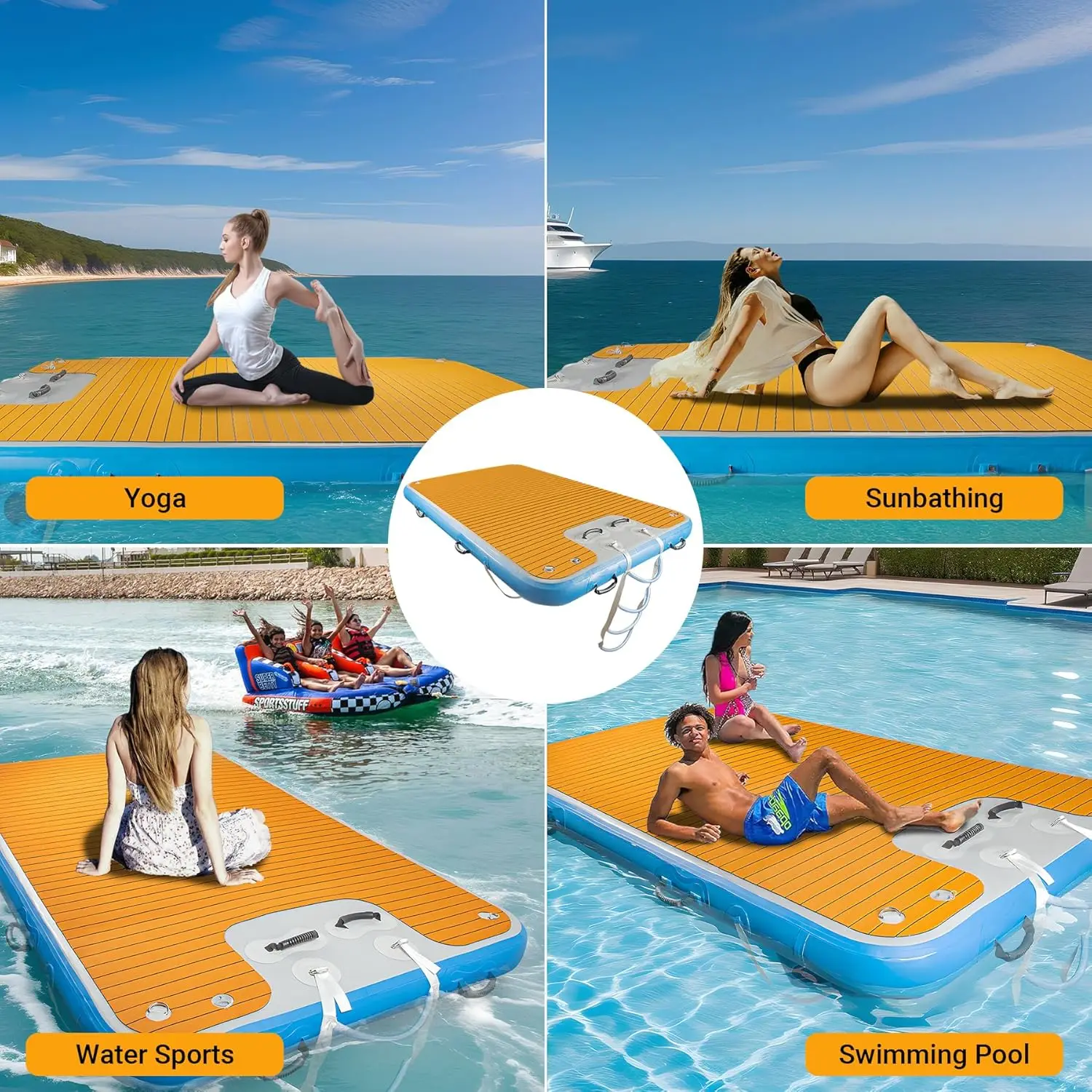 3m 4m Drop Stitch PVC Yacht Pontoon Dock Deck Floating Island Inflatable Water Platform for Lake view 2