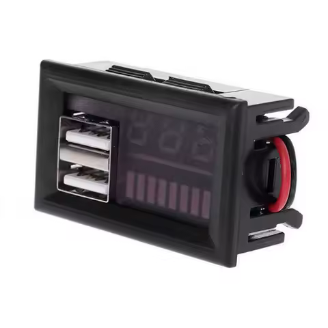 12V Car Voltmeter Dual USB Output Battery Capacity Indicator Battery Capacity Meter for Automobile RV Lithium Lead Acid Battery