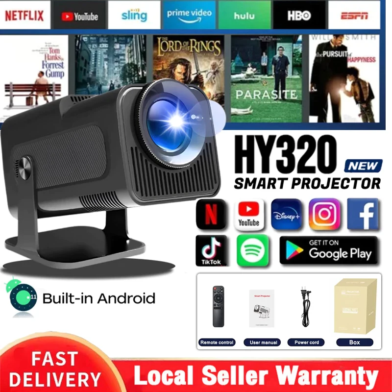 

2026 4K Android 11 Projector Native 1080P 390ANSI HY320 Dual Wifi6 BT5.0 1920*1080P Cinema portable Projetor upgrated HY300