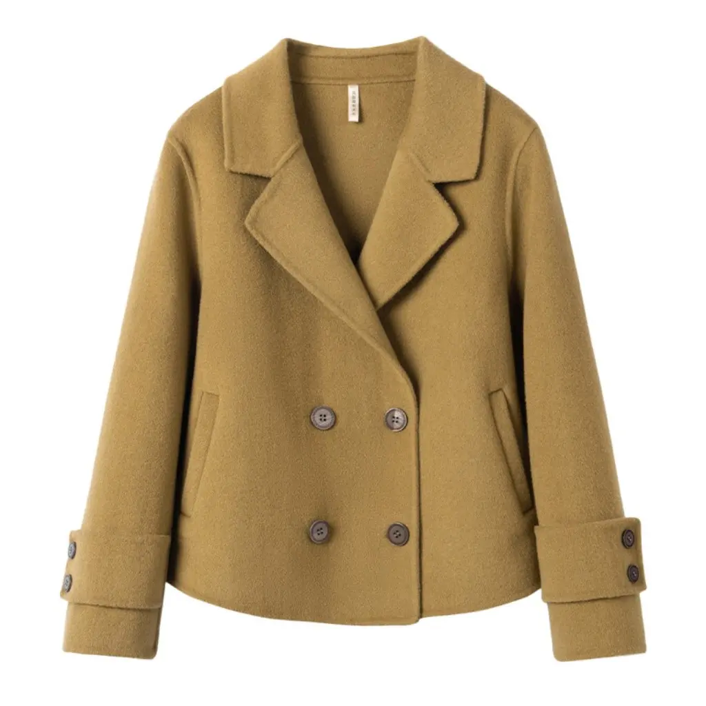 

Женское короткое двустороннее шерстяное пальто приталенного кроя, осень-зима, стиль Хепберн, маленький мужской костюм высокого качества из 100% шерсти