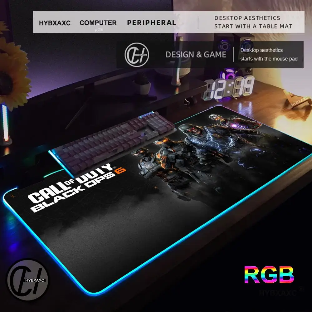 ゲームコールオブD-デューティブラックオプス6 SマウスパッドRGB LEDライト滑り止めラバーベース防水オフィスPCホームベストプライスデスクマット