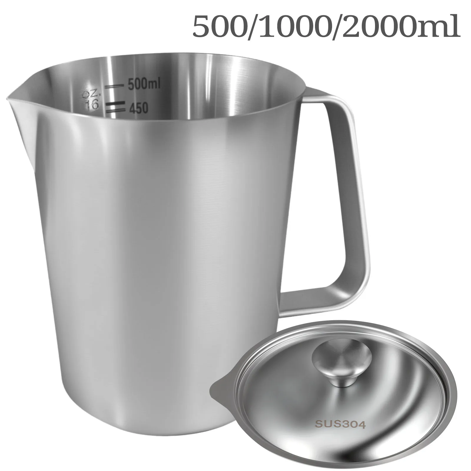 Milchaufschäumkrug, 0,5/1/2 l, Kaffee-Milchaufschäumkrug, Latte Art Milchaufschäumer, Krug mit Deckel, Messkrug aus Edelstahl